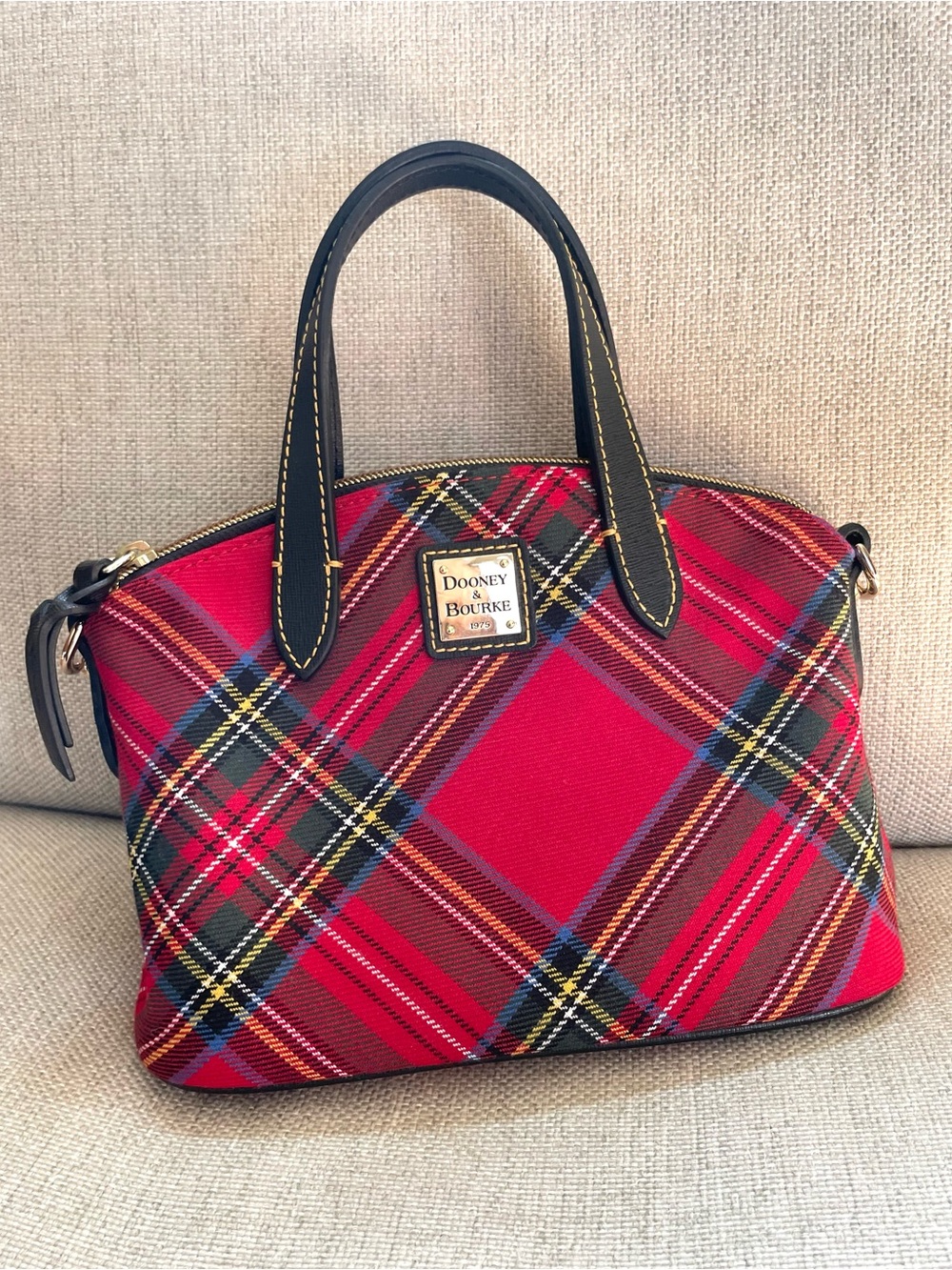 Dooney & Bourke Red Plaid Dome Satchel with Black Trim